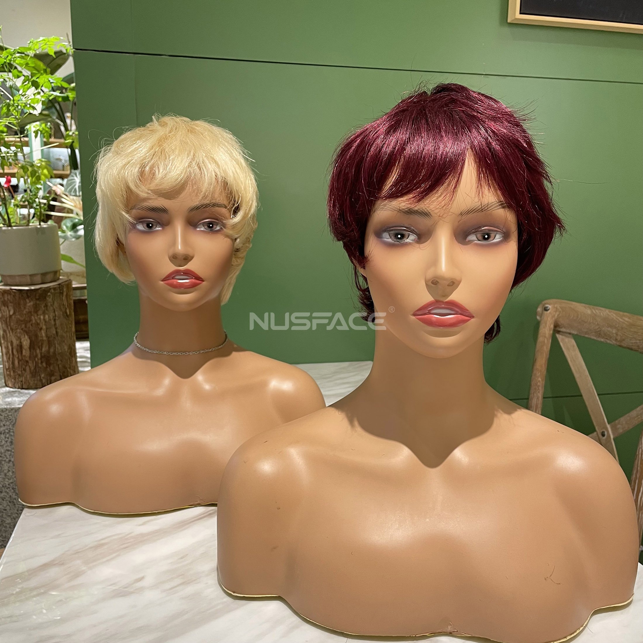 Cheap Pixie Cut Wigs Pixie Human Hair Wig Machine Made Fringes Pixies Wigs Natural Straight Short Brown Blonde Red Bug Black