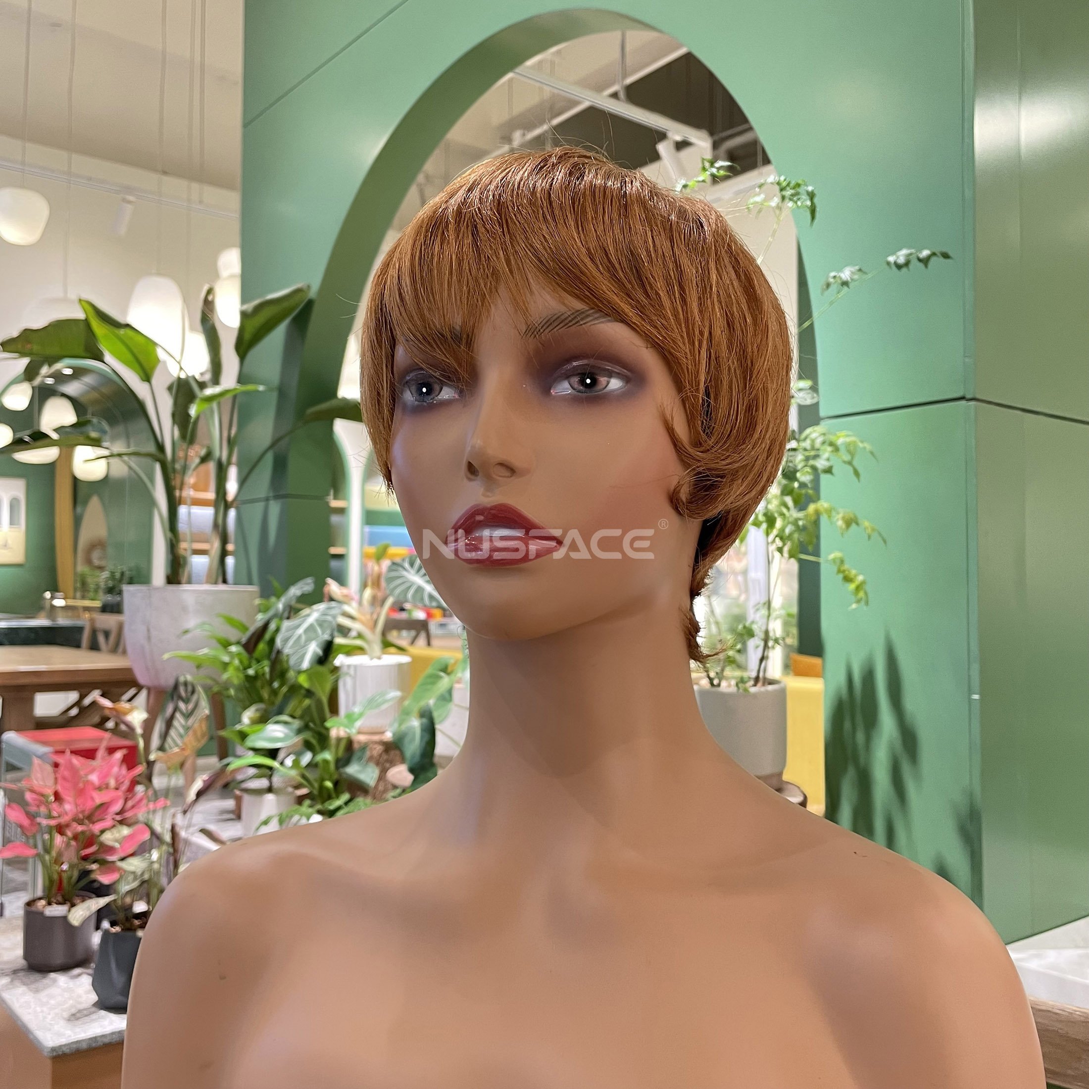 Cheap Pixie Cut Wigs Pixie Human Hair Wig Machine Made Fringes Pixies Wigs Natural Straight Short Brown Blonde Red Bug Black