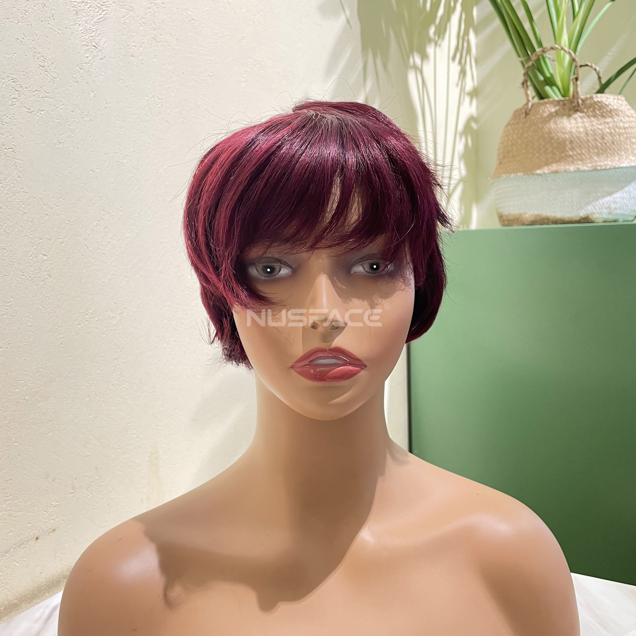Cheap Pixie Cut Wigs Pixie Human Hair Wig Machine Made Fringes Pixies Wigs Natural Straight Short Brown Blonde Red Bug Black