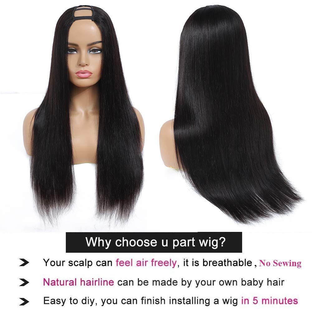 10A Peruvian U Part Human Hair Wigs, Silky Straight Body Wave Hair Vendors Human Hair Extension Clip in U Part Wig