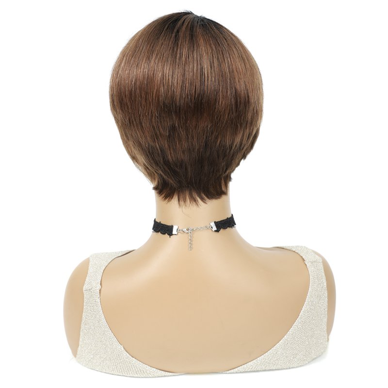 Straight Short Bob Human Hair Wigs with Bangs Full Machine Made Wigs Women Pixie Cut Remy Hair Wigs for Black X-TRESS Brazilian