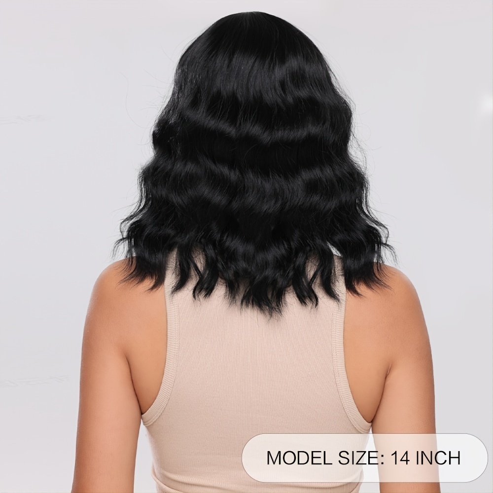 Top quality Short Black Bob Wig With Bangs For Women body wave loose wave texture Bob Wigs 14 Inch