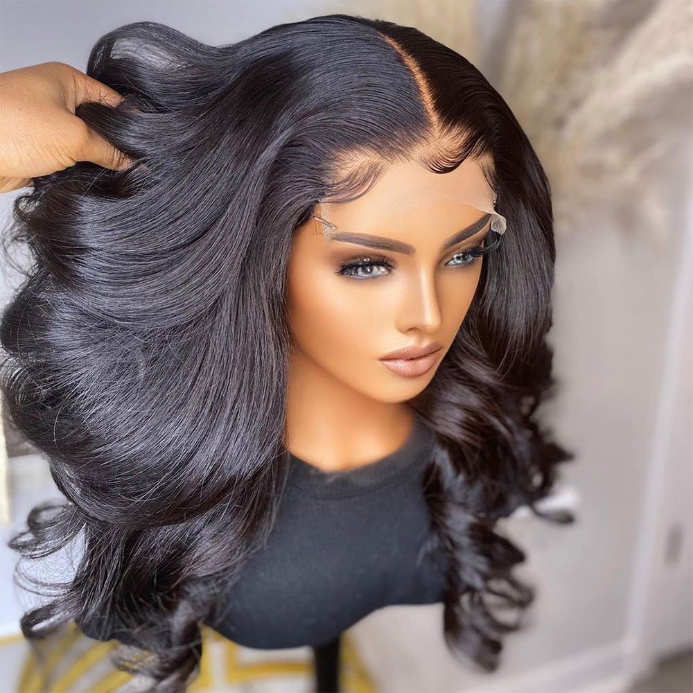 13x4 HD Lace Front Short Bob Wig Glueless and Pre-Plucked Loose Body Wave Natural Black Color Women's Human Hair Wigs