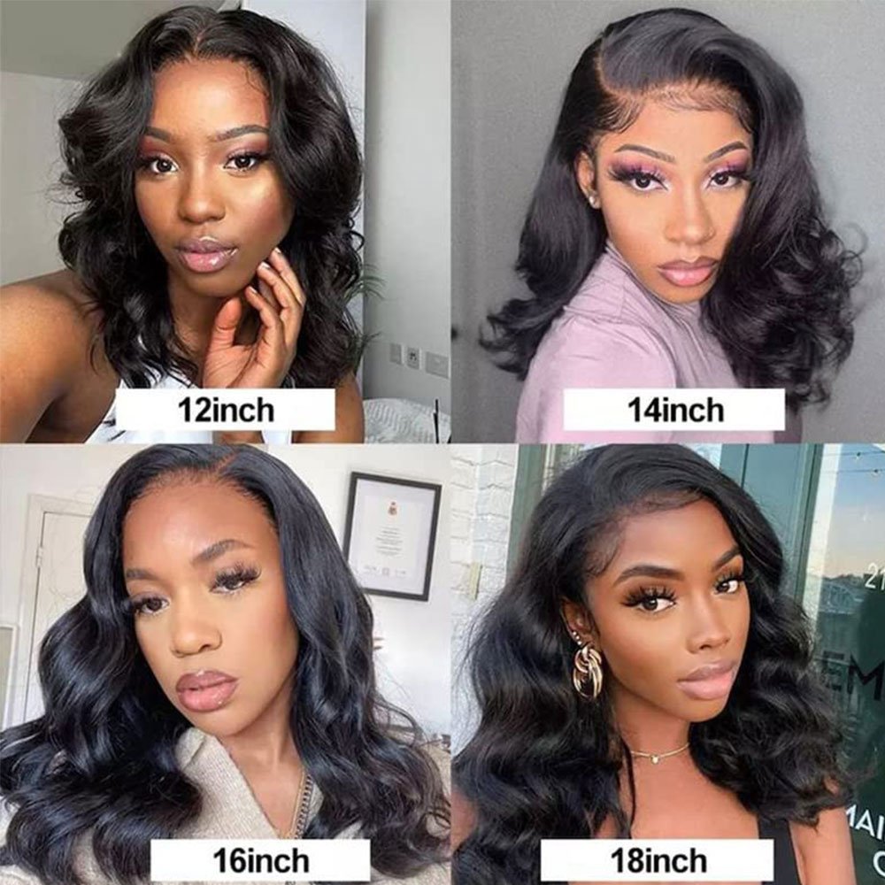 13x4 HD Lace Front Short Bob Wig Glueless and Pre-Plucked Loose Body Wave Natural Black Color Women's Human Hair Wigs