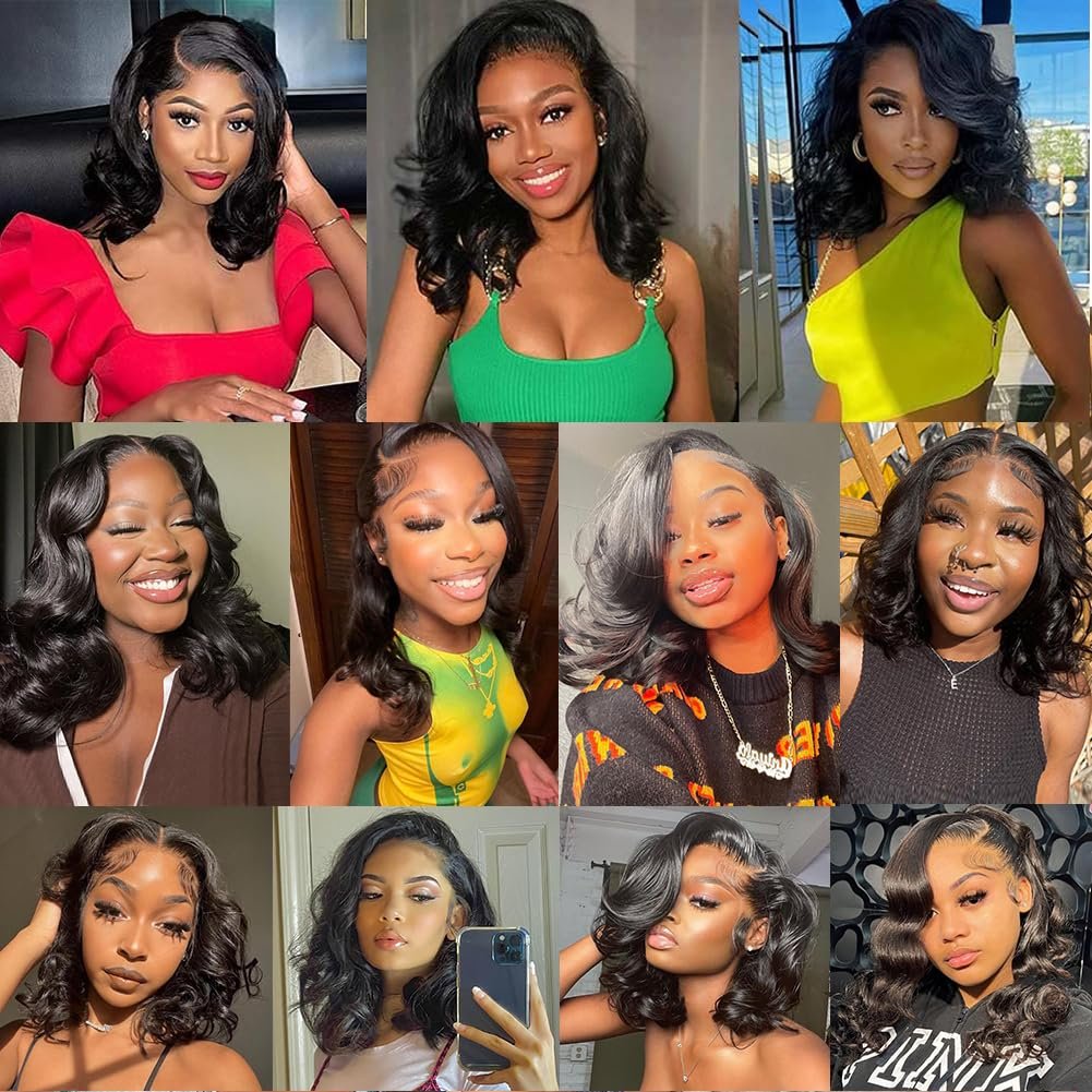 13x4 HD Lace Front Short Bob Wig Glueless and Pre-Plucked Loose Body Wave Natural Black Color Women's Human Hair Wigs