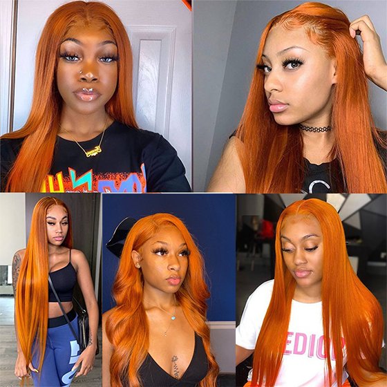 ZSF Silky Straight 13*4 Lace Frontal Wig Wholesale Ginger Orange Color Hair Brazilian Virgin Human Hair Wig For Black Women