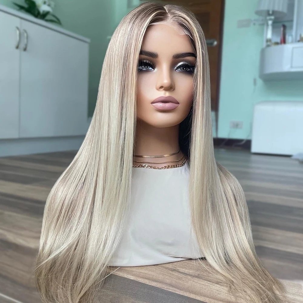 360 Lace Frontal Human Hair Wigs for Women Middle Part Straight Hair Lace Wigs Ombre 613 Blonde Lace Frontal Wigs