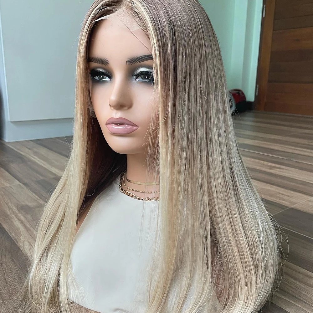 360 Lace Frontal Human Hair Wigs for Women Middle Part Straight Hair Lace Wigs Ombre 613 Blonde Lace Frontal Wigs