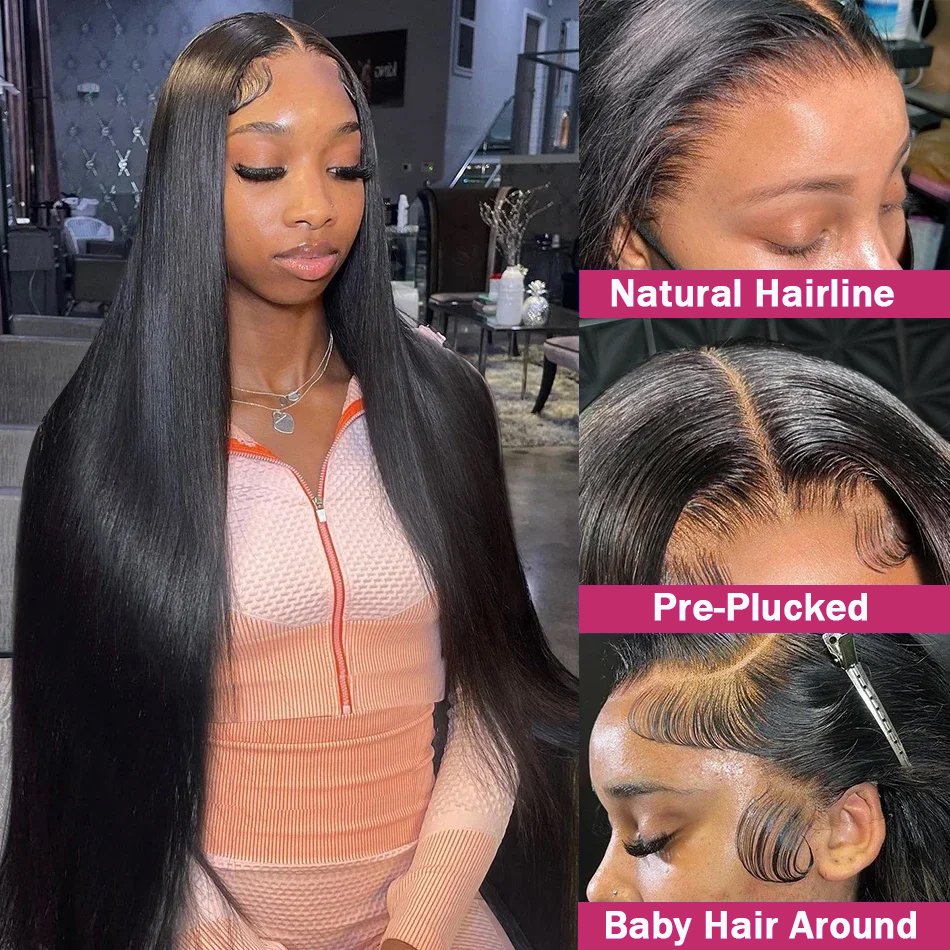 40 Inches 250 Density HD Lace Wig 13x6 Human Hair Wigs 13x4 Straight Glueless Natural Baby Hair PrePlucked For Women