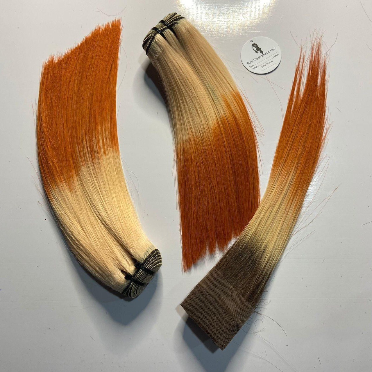 100% Raw Vietnamese Human Hair Weft Omberr Style Orange Wave Bone Straight with Length Range 6inch-36inch Dyable to All Colors