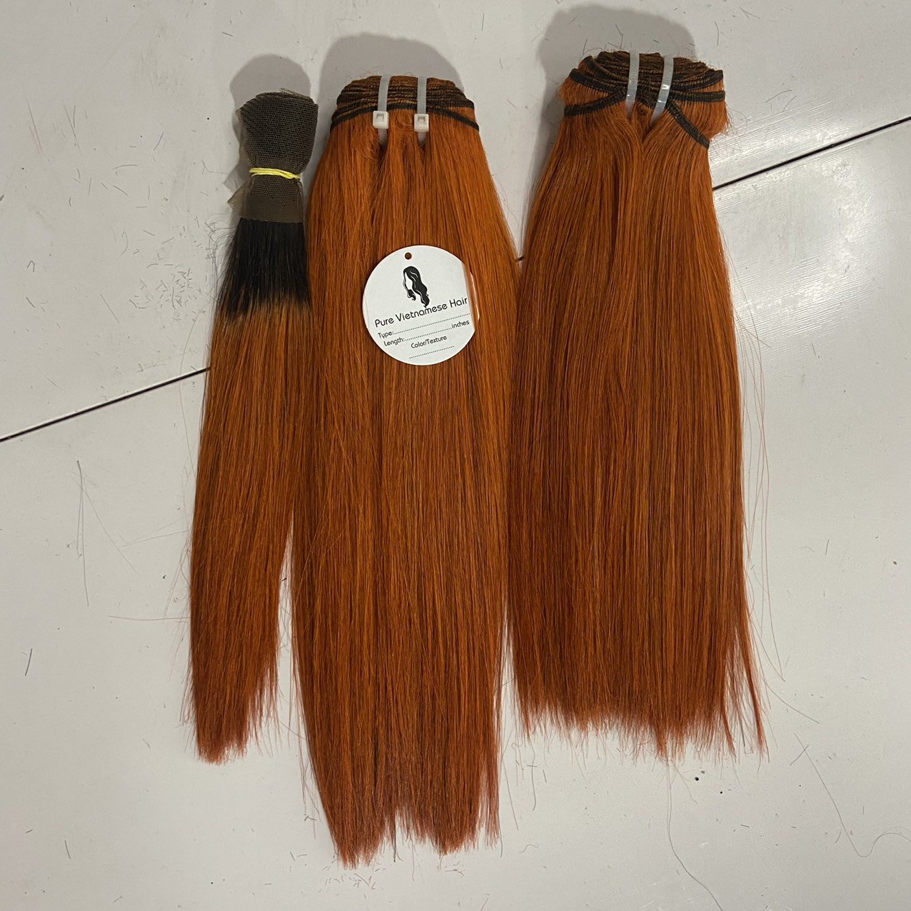 100% Raw Vietnamese Human Hair Weft Omberr Style Orange Wave Bone Straight with Length Range 6inch-36inch Dyable to All Colors