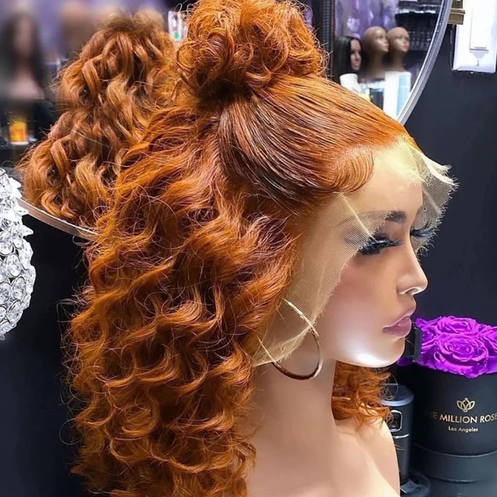 Ginger Orange Double Drawn Short Bob Wig 350 Ginger Color Big Loose Curly HD Short Bob Loose Deep Wave Frontal Wig