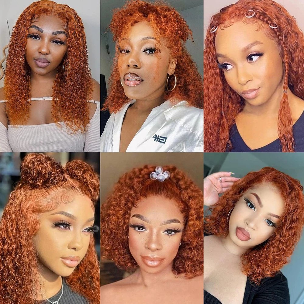 Ginger Orange Double Drawn Short Bob Wig 350 Ginger Color Big Loose Curly HD Short Bob Loose Deep Wave Frontal Wig