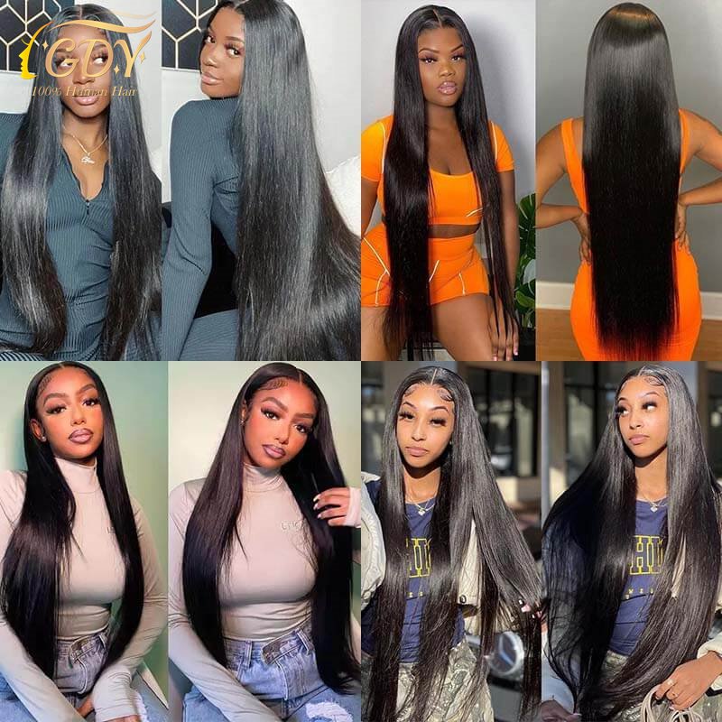 GDYhair 30 40Inch 13*4 Brazilian Natural Bone Straight Human Hair Wigs 100% Virgin Hd Full Lace Front Human Hair Wigs