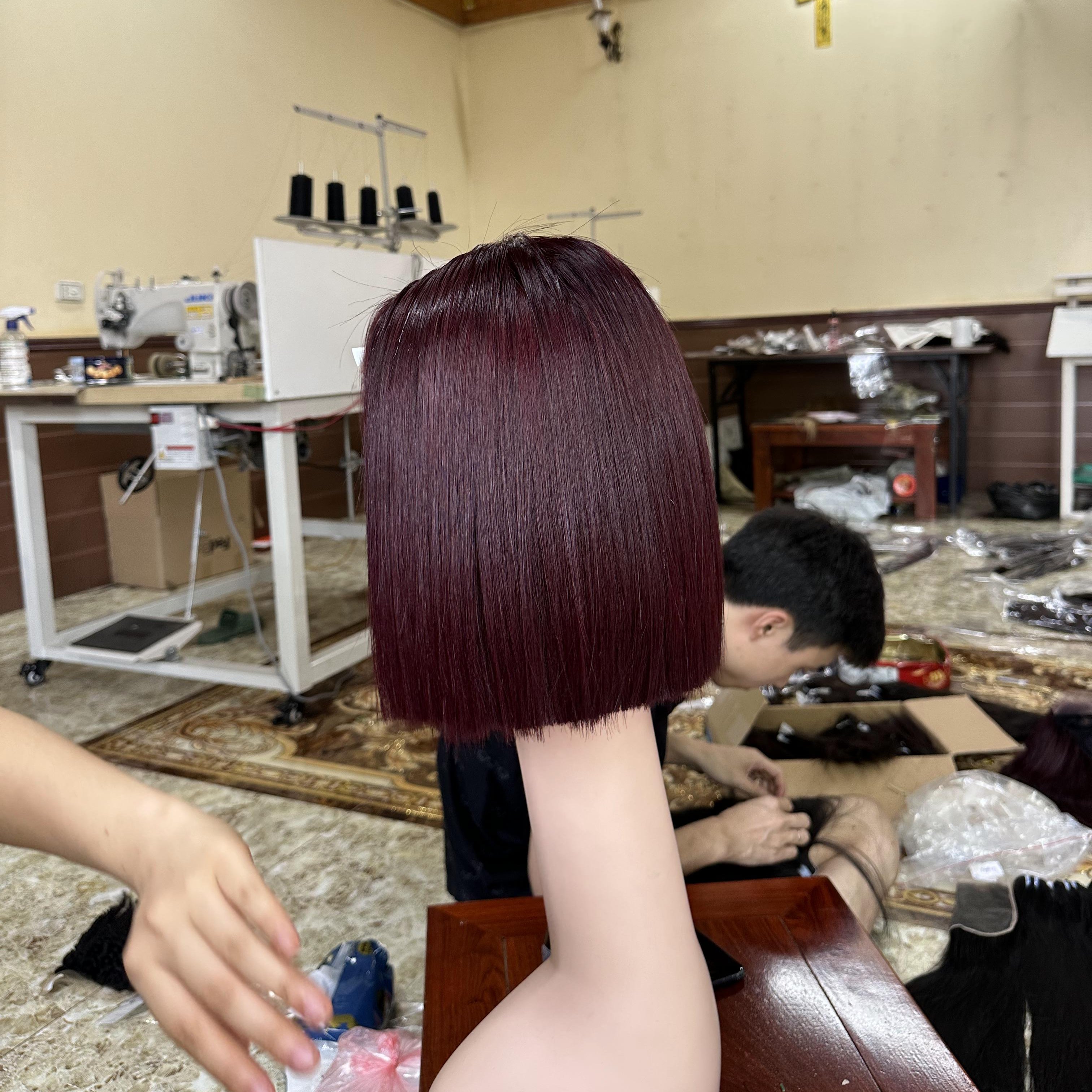 Wholesale 99j Burgundy Virgin Remy Hair Preplucked T Part Lace Wigs Human Hair Short Straight Bob HD Lace Frontal Wig