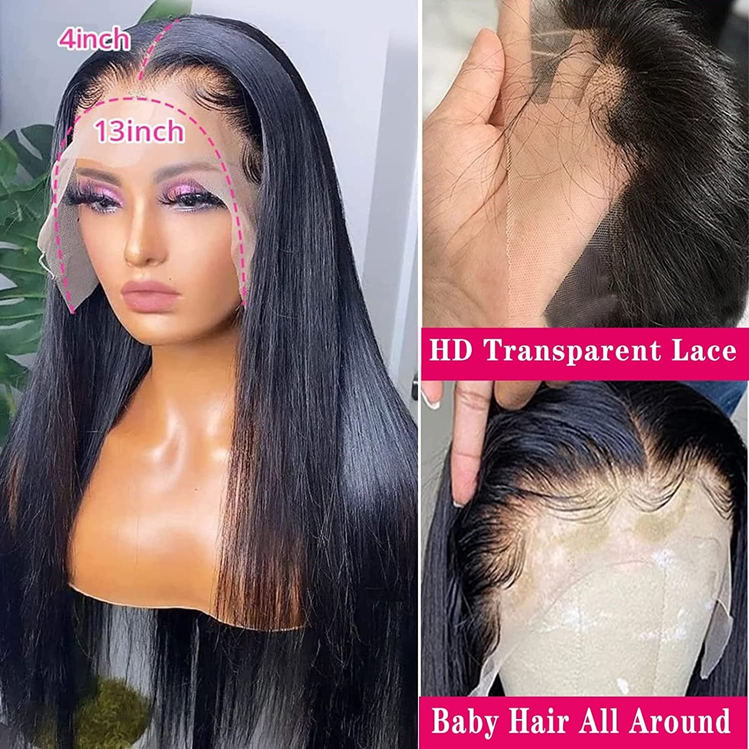 US Glueless Silky Straight Wigs Human Hair Lace Front 100% Unprocessed Virgin Raw Hair Wigs HD Lace Front Wig For US Black Women