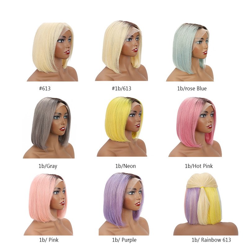 Human Hair Wigs 613# Coloured Wig Lace Wig Short Bob Human Hair Transparent Straight Addictive Platinum Blonde 1 Piece T-part