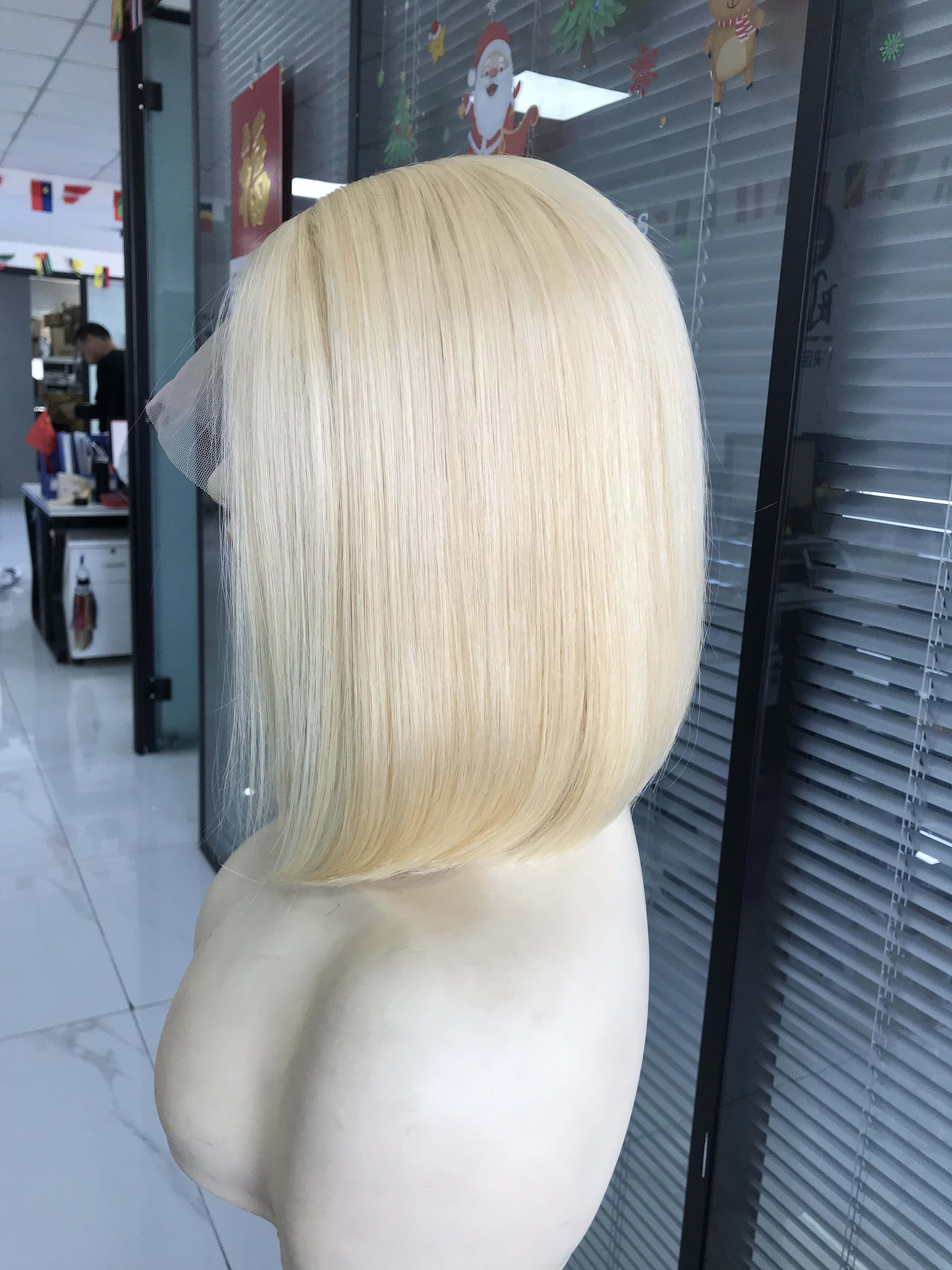Human Hair Wigs 613# Coloured Wig Lace Wig Short Bob Human Hair Transparent Straight Addictive Platinum Blonde 1 Piece T-part
