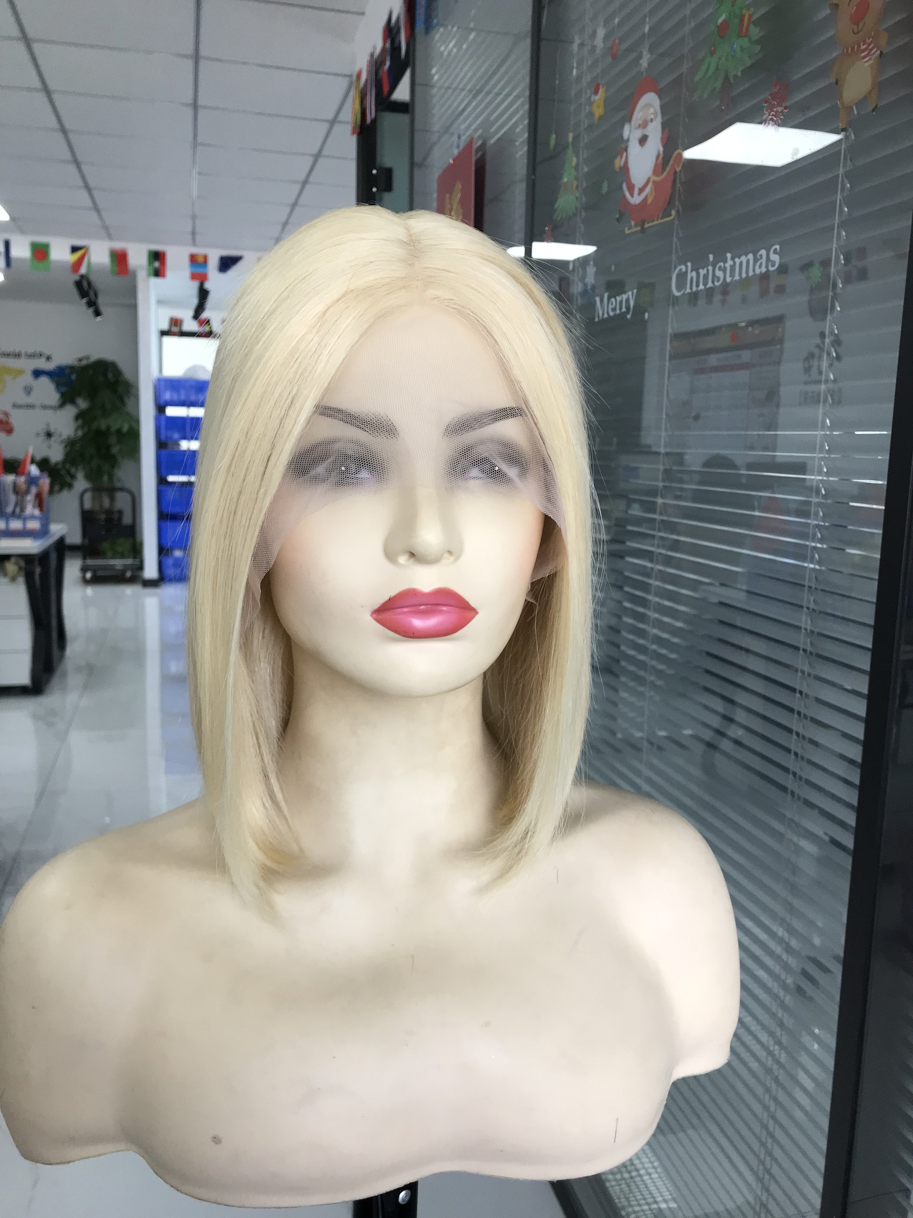 Human Hair Wigs 613# Coloured Wig Lace Wig Short Bob Human Hair Transparent Straight Addictive Platinum Blonde 1 Piece T-part