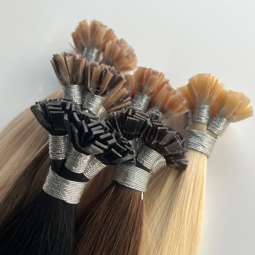 Customized K Flat Tip Extensiones De Cabello Humano Natural Russian Ktips 100% Keratin Flat Tip Hair Extension Human Hair