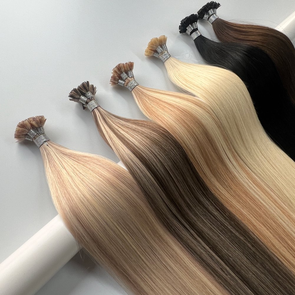 Customized K Flat Tip Extensiones De Cabello Humano Natural Russian Ktips 100% Keratin Flat Tip Hair Extension Human Hair