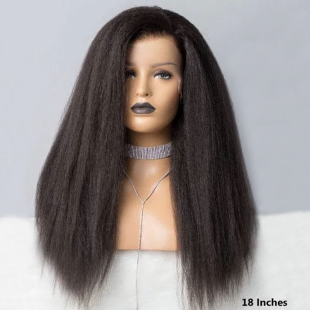 180% Density Kinky Straight Wigs for Black Women Natural Virgin Indian Remy Human Hair Wig Super Fine Swiss Lace Closure Wig