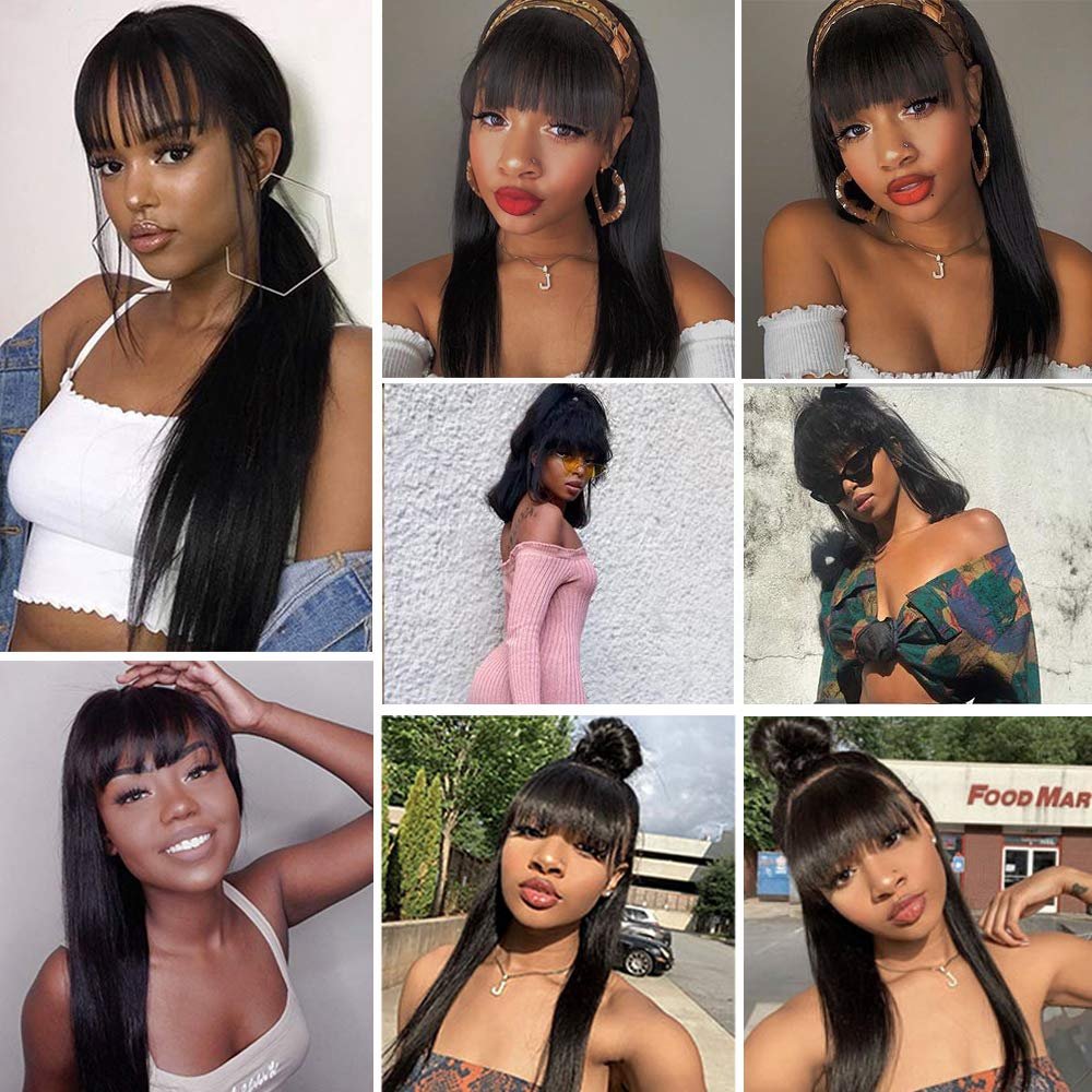 8-16 Inches No Lace Bang Wigs Brazilian Human Hair Wig With Bangs Remy Straight Full Machine Made Bang Wig for Woman