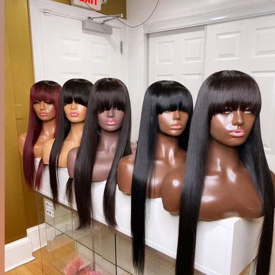 8-16 Inches No Lace Bang Wigs Brazilian Human Hair Wig With Bangs Remy Straight Full Machine Made Bang Wig for Woman