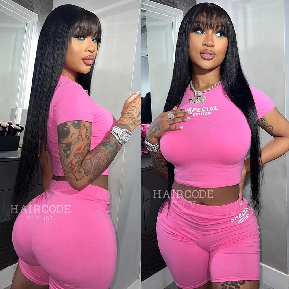 Bob Human Hair Wig with Bangs for Women Brazilian Remy Hair Glueless Full Machine Made
