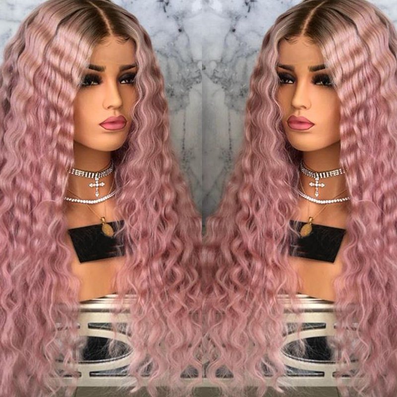 Ombre T1B/Pink Wigs 13x4 Lace Front Closure Wigs Human Hair Pre Plucked Deep Curly Brazilian Raw Virgin Hair Glueless Lace Wigs