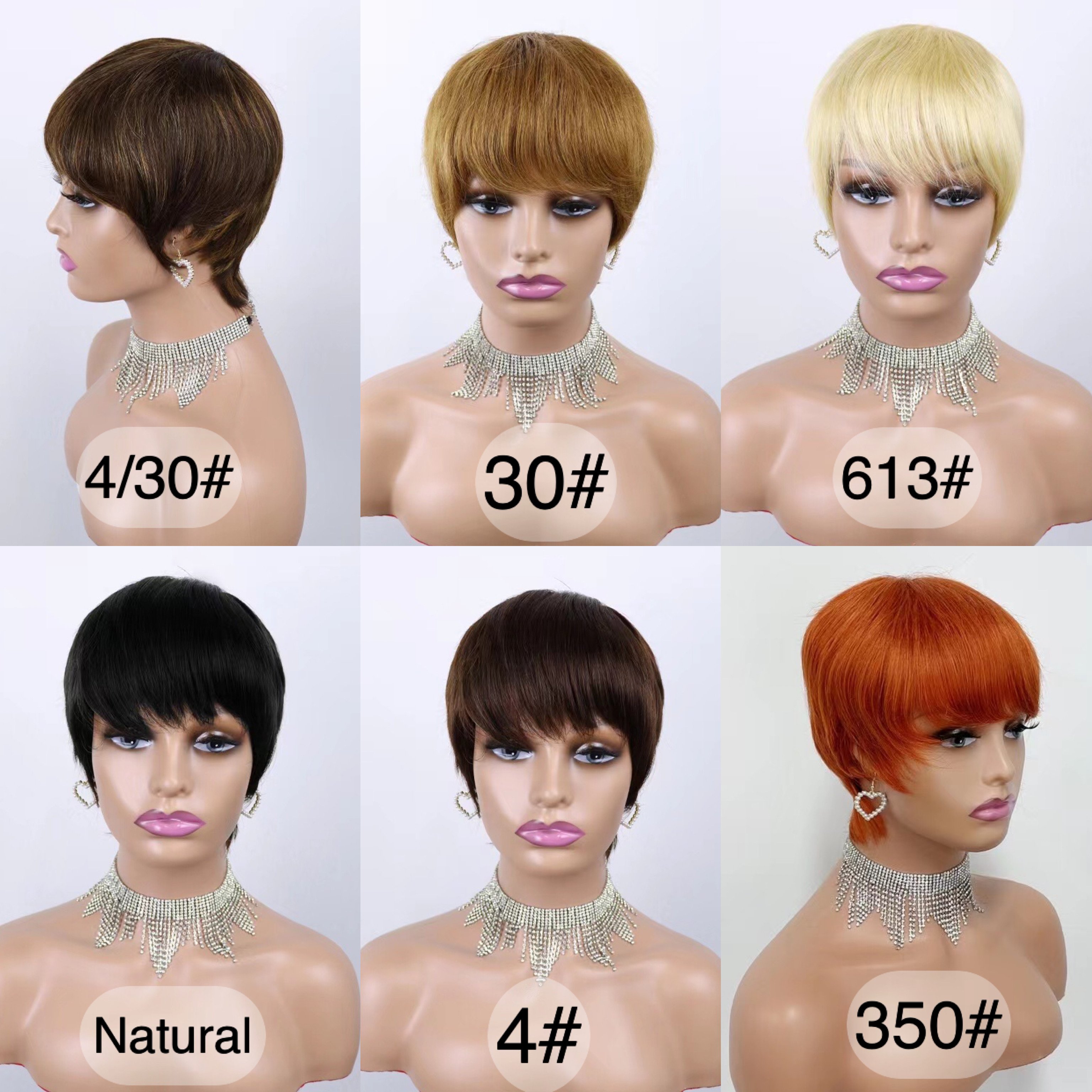 RG070 Machine Weft Pixie Human Hair Wig Colorful 350# gray blonde, brown ,black Human Hair Short Wigs Cheap perruque raw hair