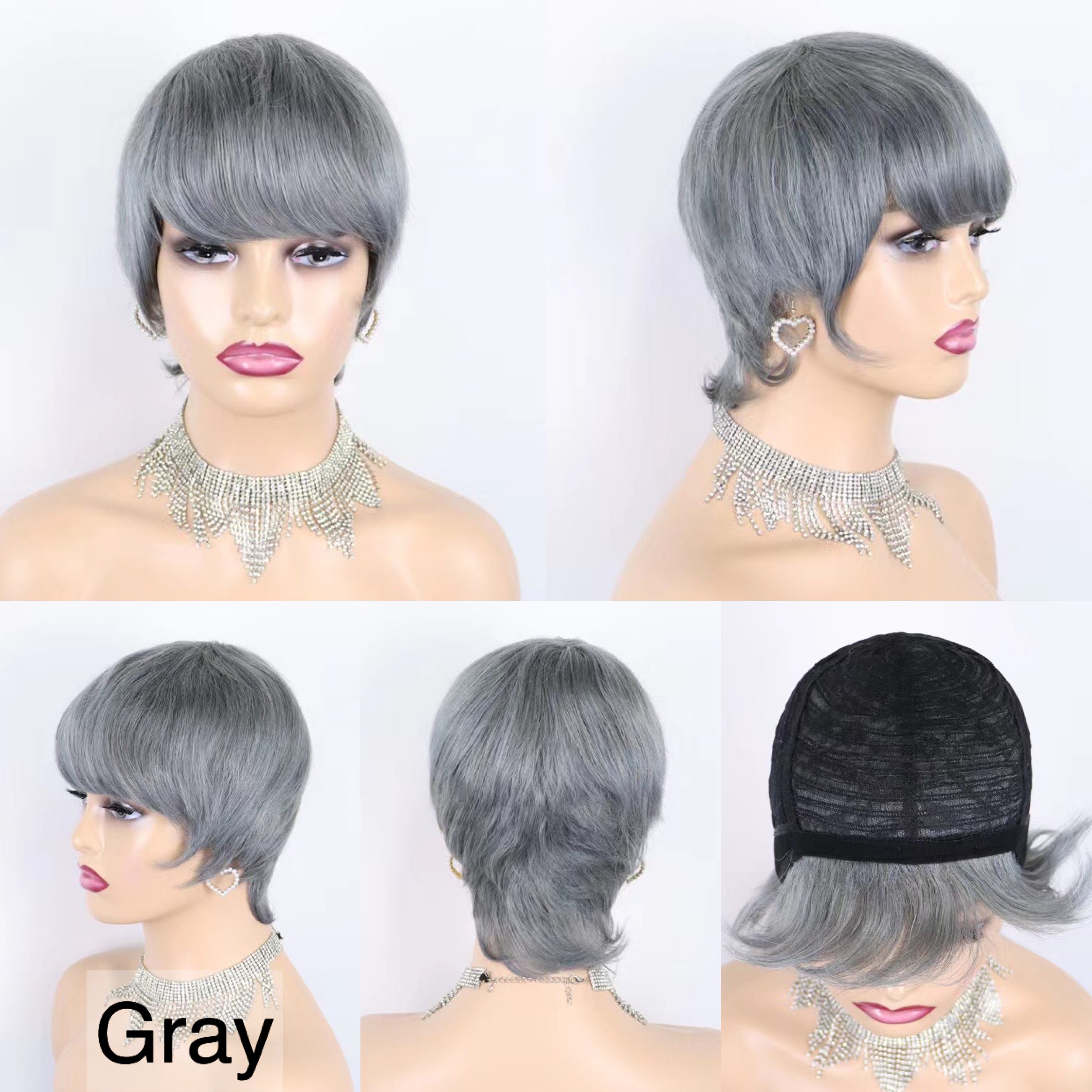 RG070 Machine Weft Pixie Human Hair Wig Colorful 350# gray blonde, brown ,black Human Hair Short Wigs Cheap perruque raw hair