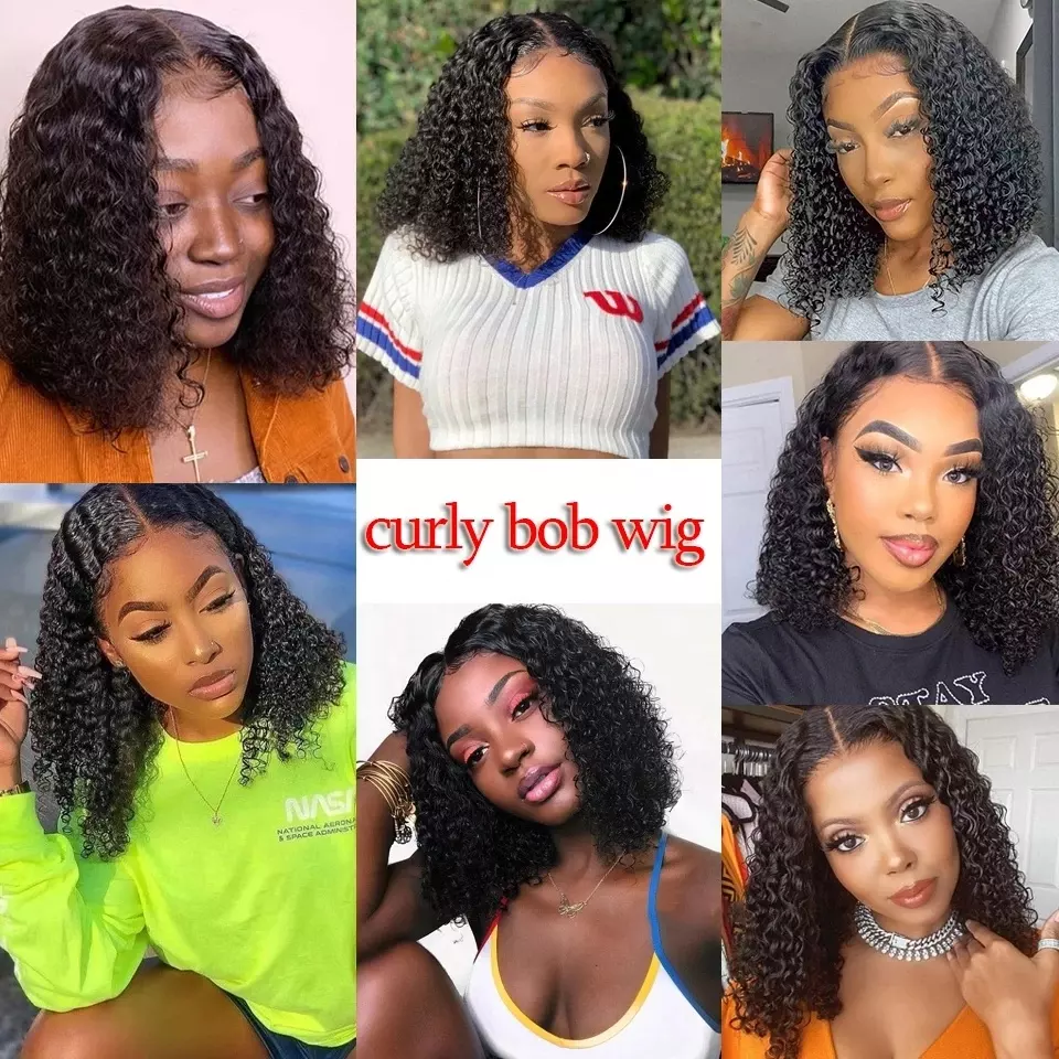 Wholesale raw virgin human hair glueless wigs lace front wigs short Afro curly full hd lace Bob brazilian human hair wigs