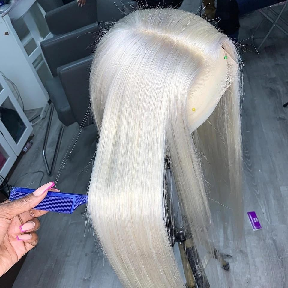 Platinum Blonde #60 Colored Straight Hair Frontal Wig 13X4 Human Hair Wig HD Lace Front Breathable Hair Pre Plucked Wigs