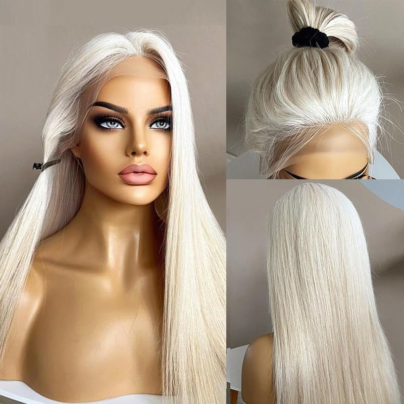 Platinum Blonde #60 Colored Straight Hair Frontal Wig 13X4 Human Hair Wig HD Lace Front Breathable Hair Pre Plucked Wigs