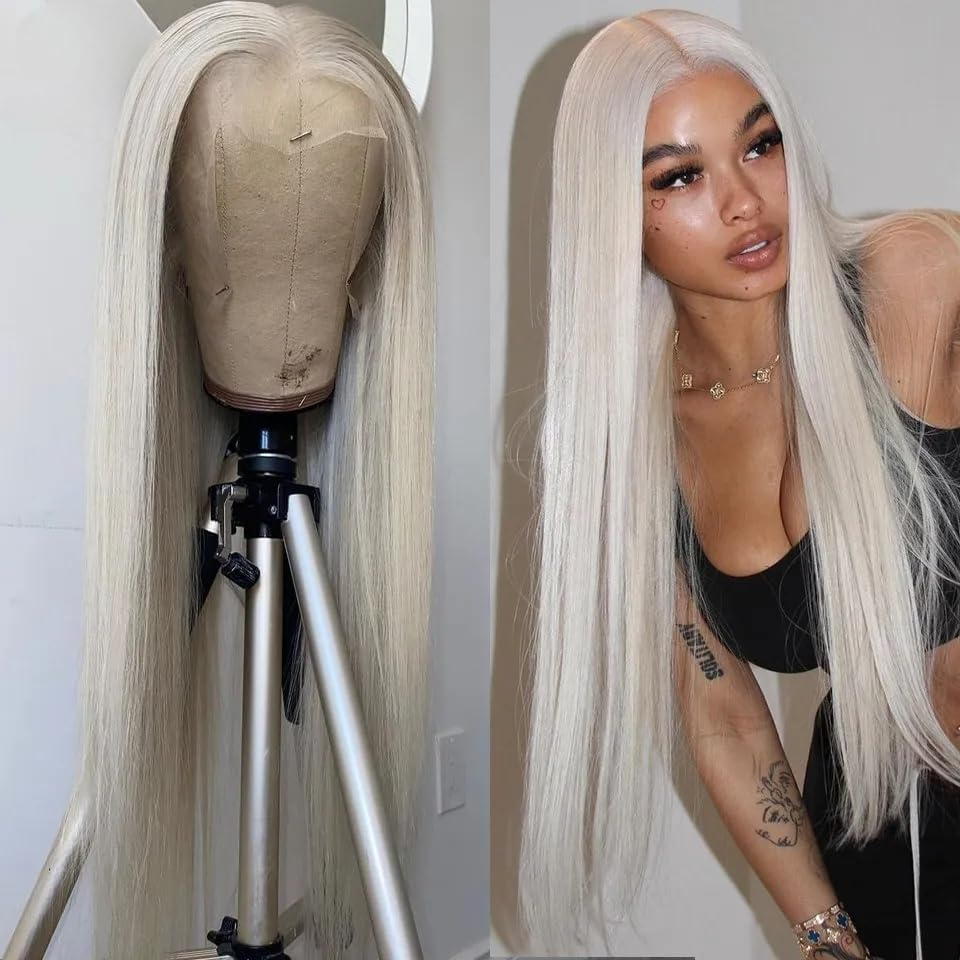 Platinum Blonde #60 Colored Straight Hair Frontal Wig 13X4 Human Hair Wig HD Lace Front Breathable Hair Pre Plucked Wigs