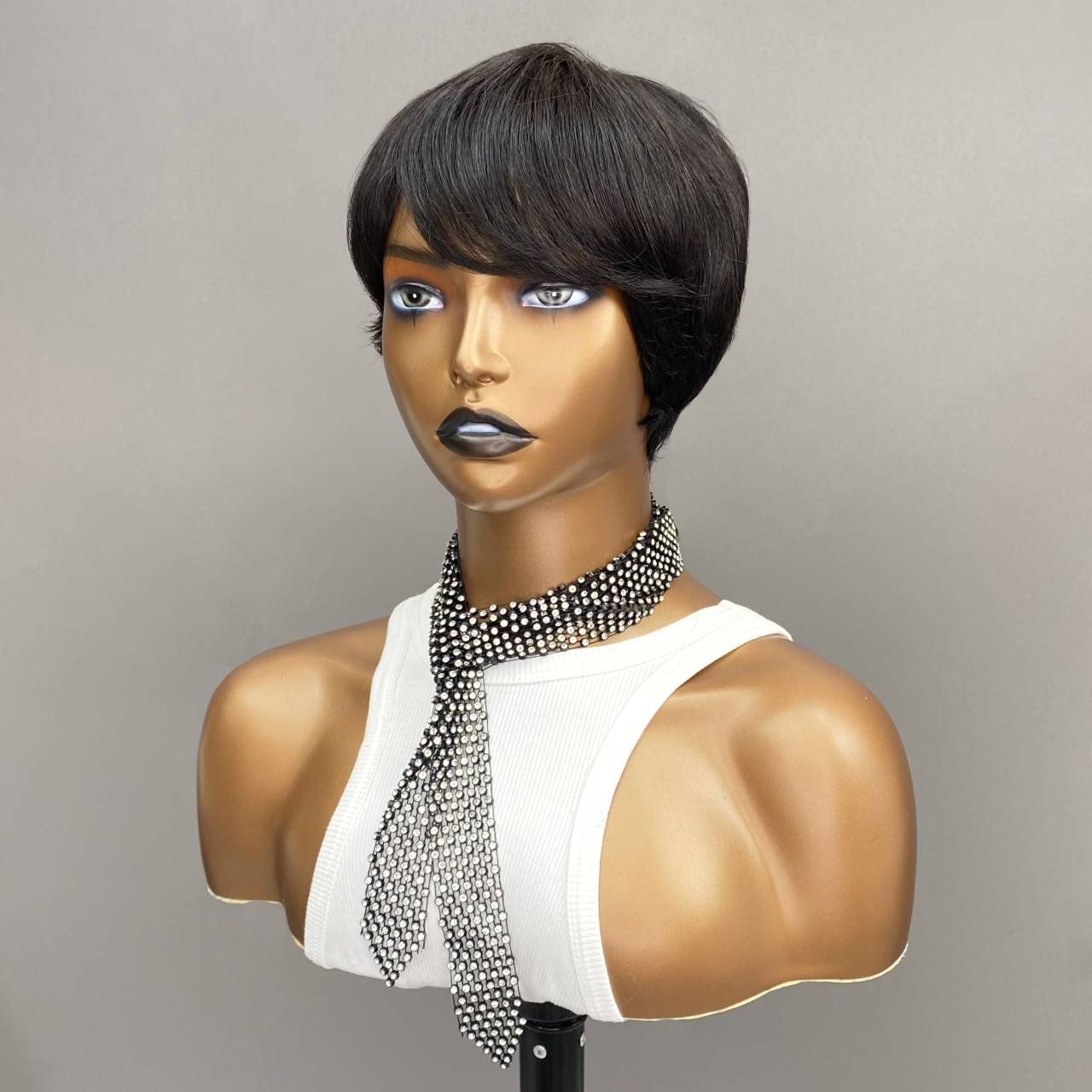 Short Pixie Curly Brazilian Virgin Human Hair Wigs With Bangs Short Wig Full Made Machine Wig None Lace