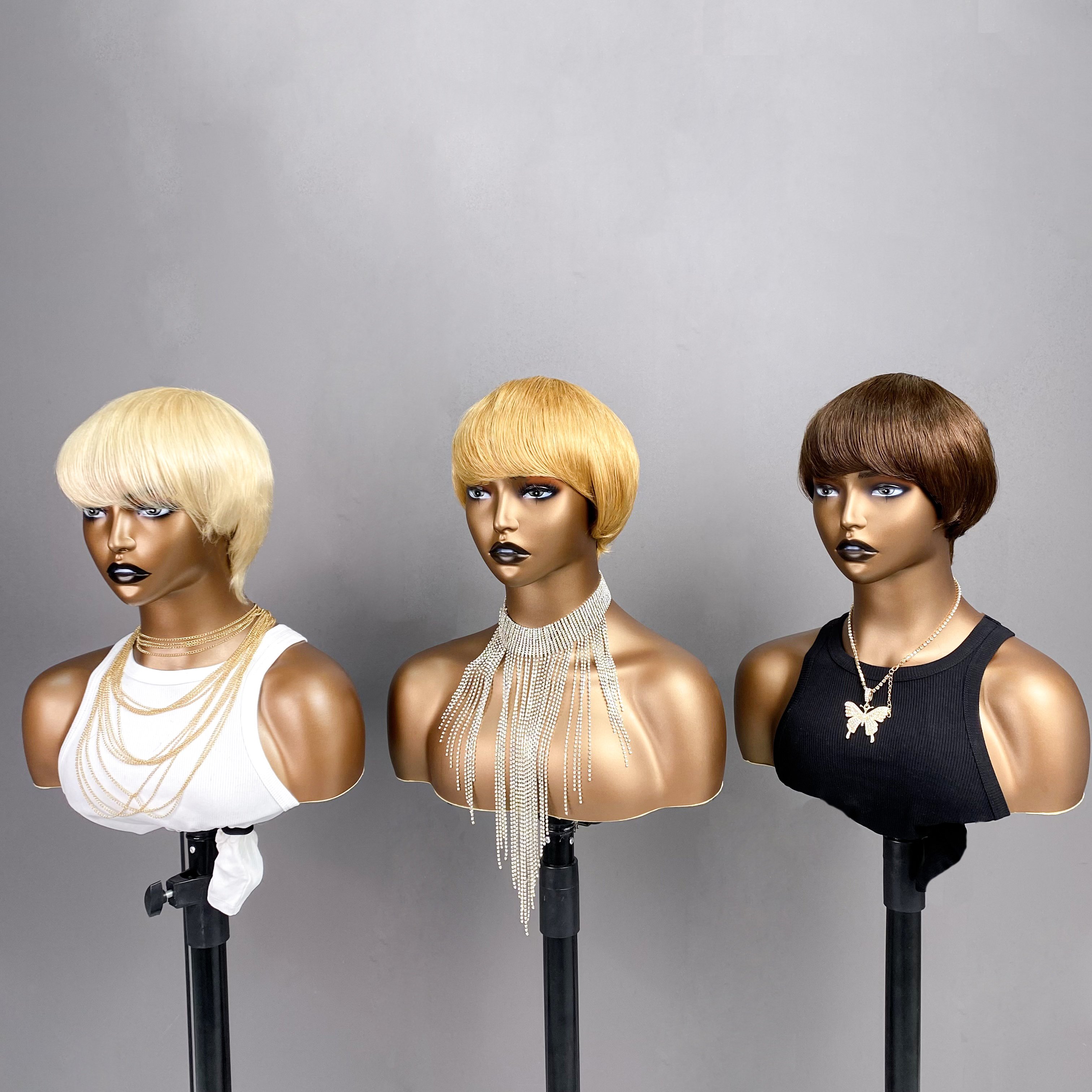 Short Pixie Curly Brazilian Virgin Human Hair Wigs With Bangs Short Wig Full Made Machine Wig None Lace