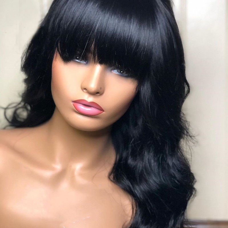 360 Full Frontal Wigs Human Hair with Bangs 100% Raw Virgin Hair Glueless Loose Wave Closure Wigs for Woman