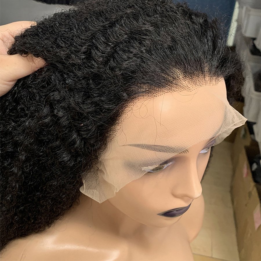 Wear And Go Afro Jerry Curly Wig Glueless Full Lace Front Human Hair Wigs With Bangs 250% Density Deep Curly HD Lace Front Wig
