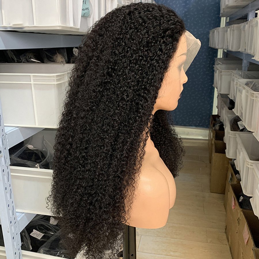 Wear And Go Afro Jerry Curly Wig Glueless Full Lace Front Human Hair Wigs With Bangs 250% Density Deep Curly HD Lace Front Wig