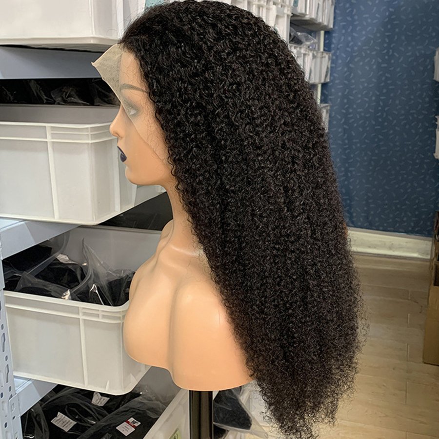 Wear And Go Afro Jerry Curly Wig Glueless Full Lace Front Human Hair Wigs With Bangs 250% Density Deep Curly HD Lace Front Wig