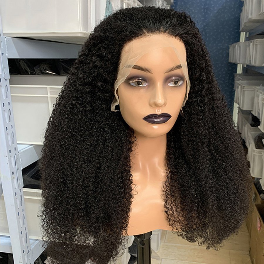 Wear And Go Afro Jerry Curly Wig Glueless Full Lace Front Human Hair Wigs With Bangs 250% Density Deep Curly HD Lace Front Wig