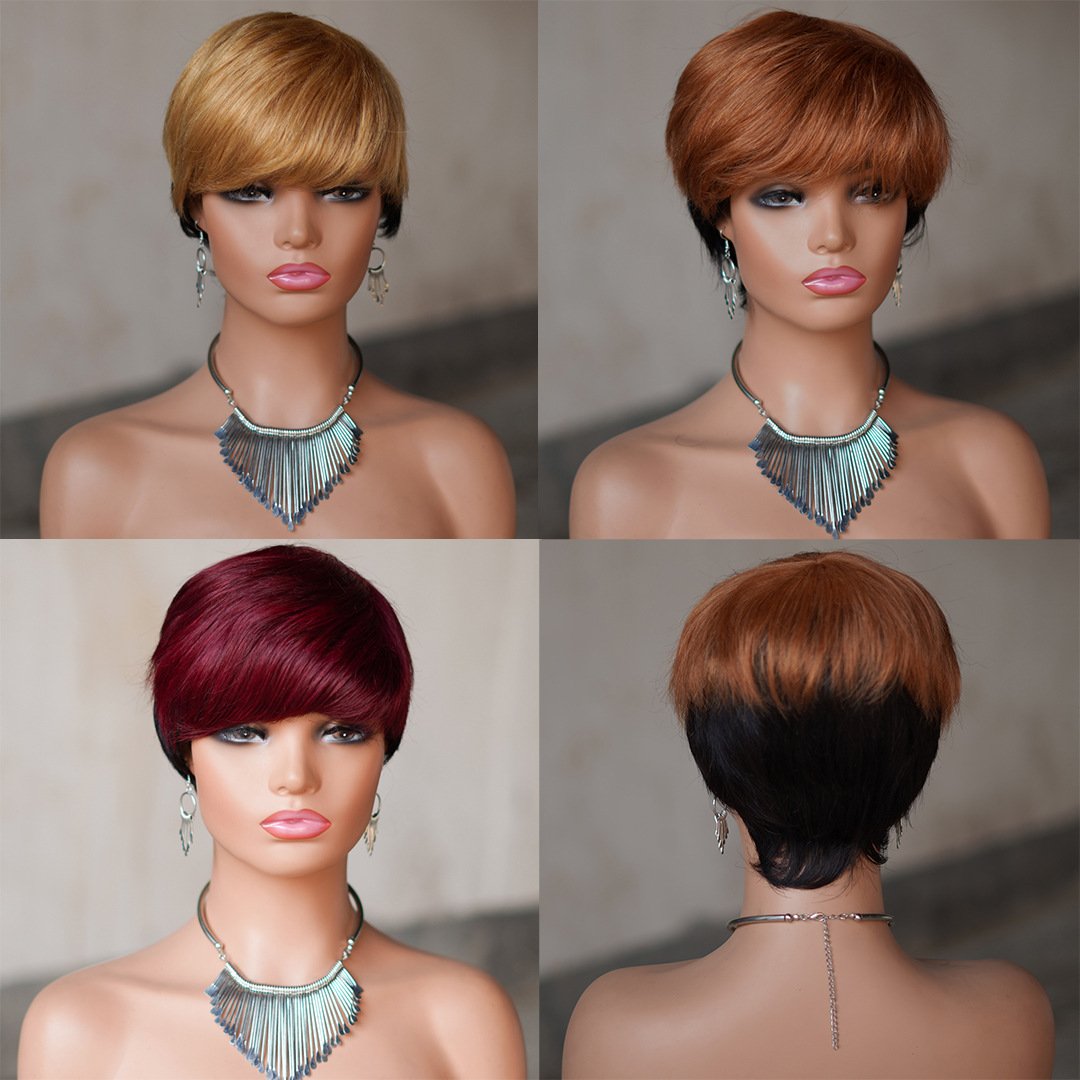 Machine Made Brazilian Hair Pixie Cut Wigs Short Virgin Human Hair Wigs for Black Women 100% No Chemical Process Human Hair