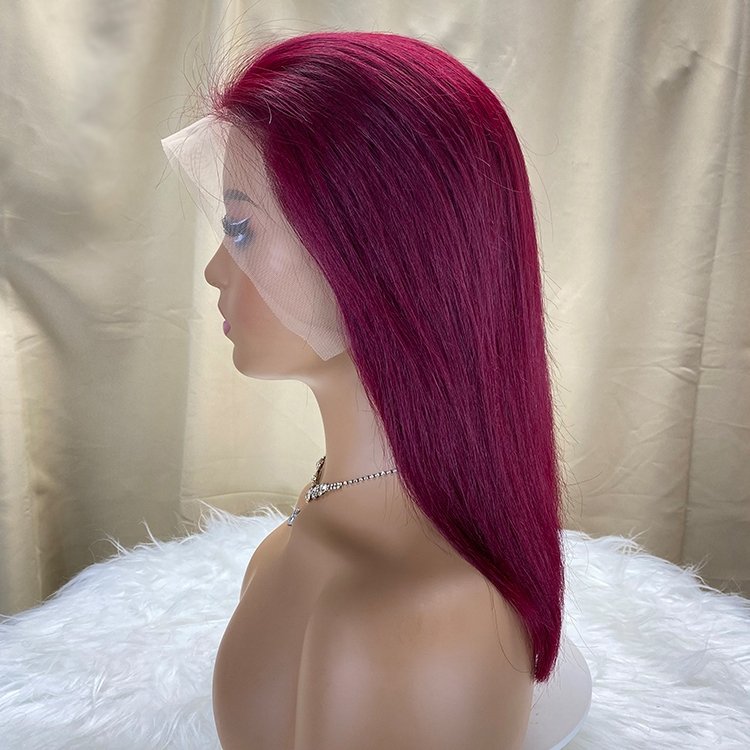 #99J Short Straight Bob Human Hair Wigs 180% Density Brazilian Virgin Hair Lace Frontal Bob Wigs For Black Women