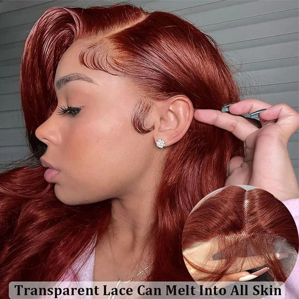 Brunette Auburn Copper Reddish Brown Body Wave Lace Human Hair Wig HD 13x6 Lace Frontal Wig Glueless Human Hair Wig Pre Plucked