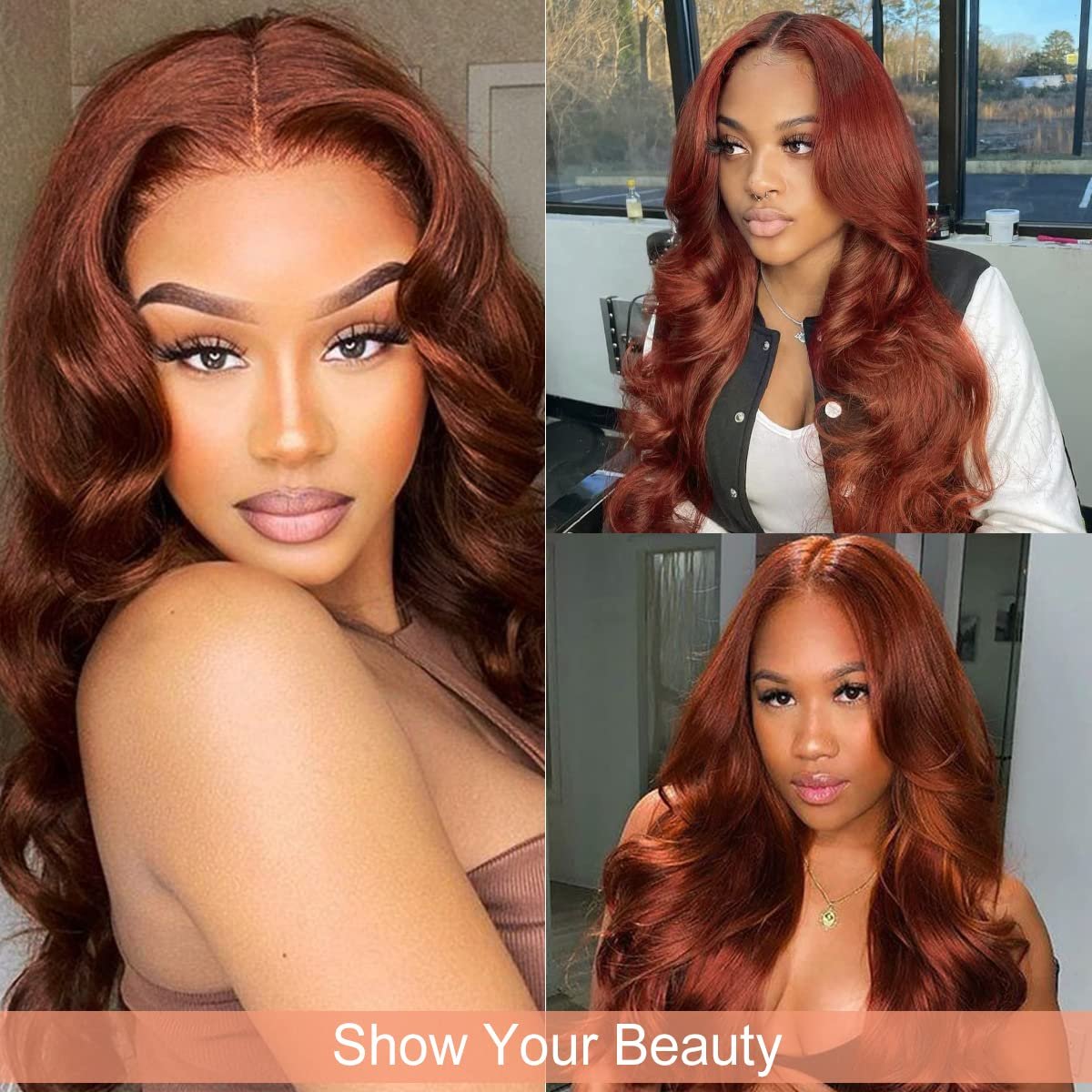 Brunette Auburn Copper Reddish Brown Body Wave Lace Human Hair Wig HD 13x6 Lace Frontal Wig Glueless Human Hair Wig Pre Plucked