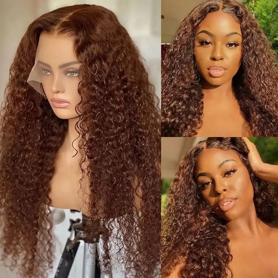 13x4 HD SDD Quality 350% Top Quality Fashion Wavy Human Hair Deep Wave Frontal Wigs For Chocolate Brown Women Gluess Wig