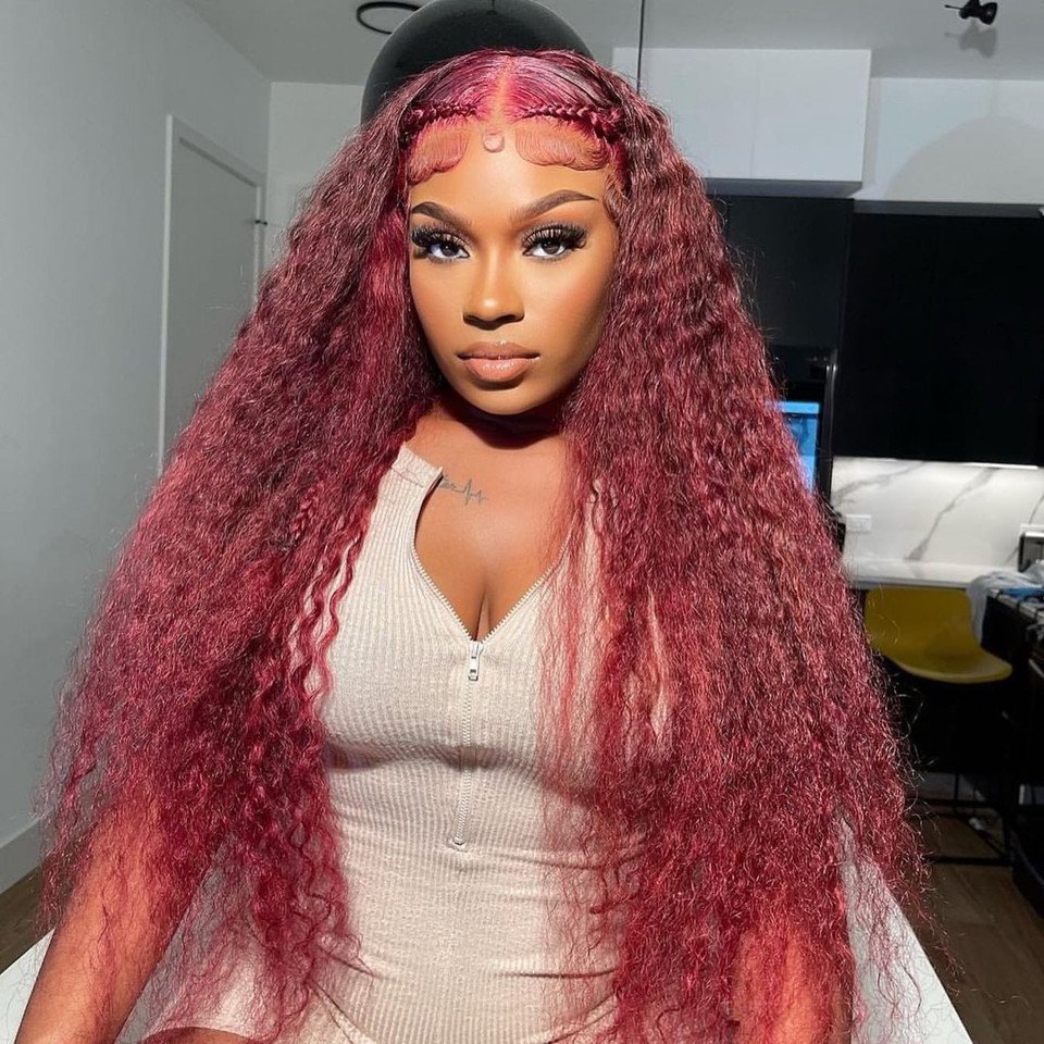 Curly Glueless Full Hd Lace Front Wigs Human Hair,Burgundy Deep Wave Lace Front Wig,Human Hair Wigs Colors For Women