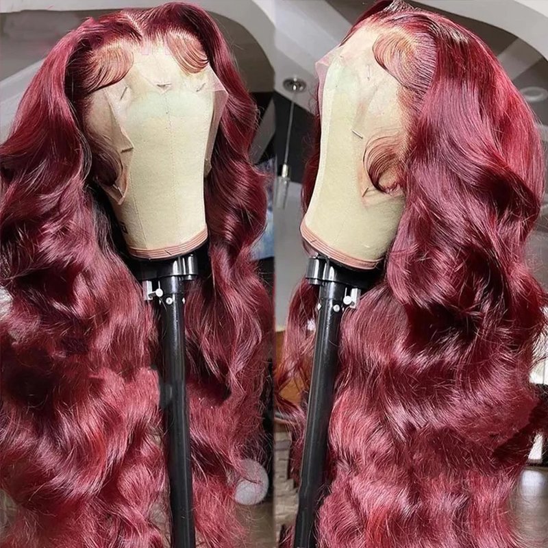 Curly Glueless Full Hd Lace Front Wigs Human Hair,Burgundy Deep Wave Lace Front Wig,Human Hair Wigs Colors For Women